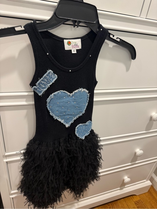Other - Live Love Dream Black Tank Dress with Denim Heart Appliqués